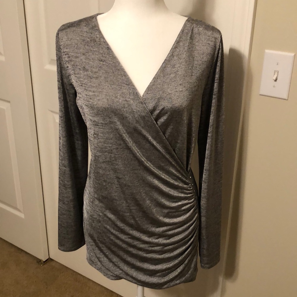 WHBM Silver Wrap Top